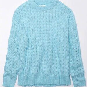 American Eagle Outfitters Sky Blue Cable Knit Crewneck Sweater